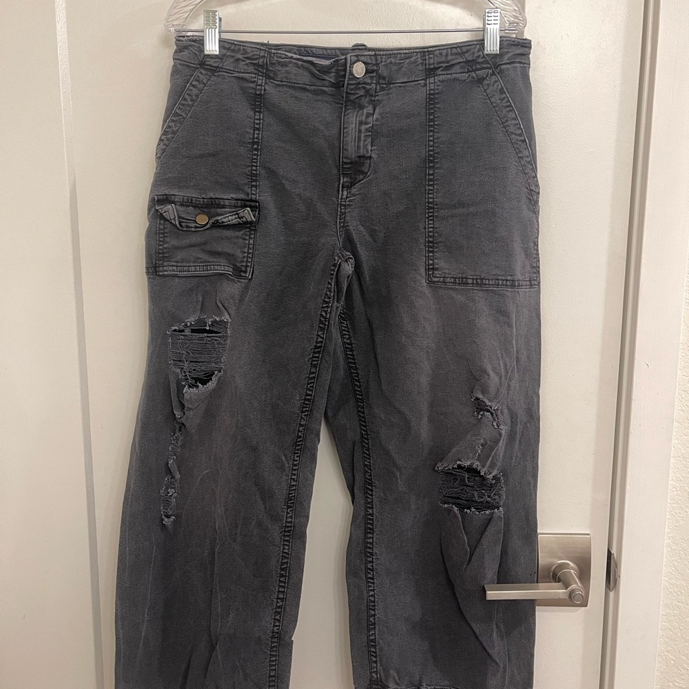 Pilcro Distressed Barrel Streetwear Grunge Punk Charcoal Casual Pants